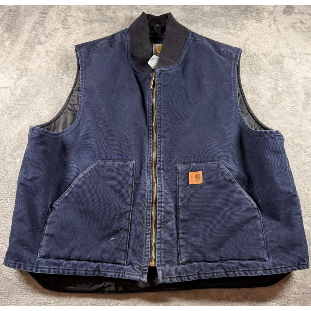 Carhartt V02 MDT Vest 2XL Navy Duck Quilt Lined Workwear Heavy Canvas